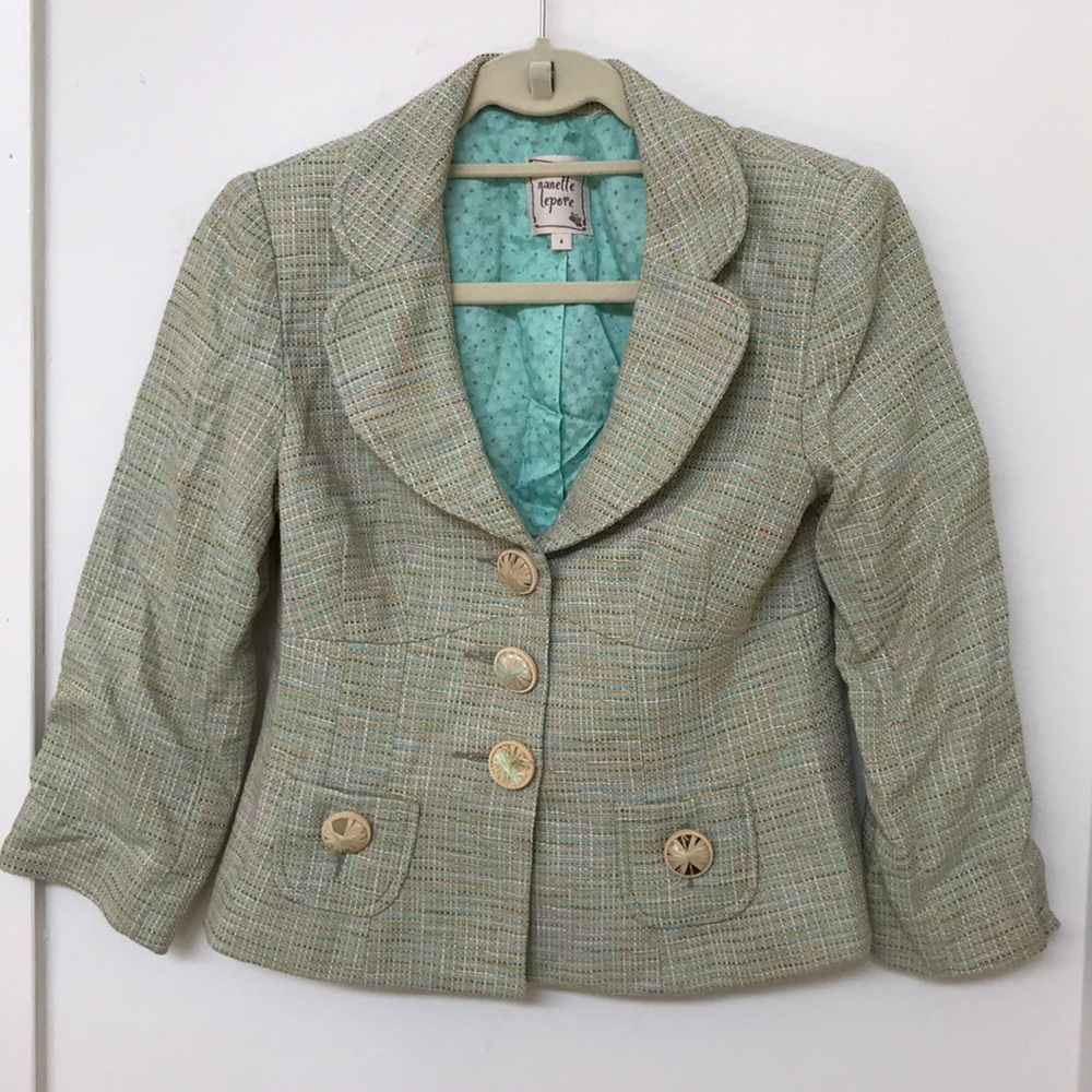 Nanette Lepire sea green tweed cropped jacket